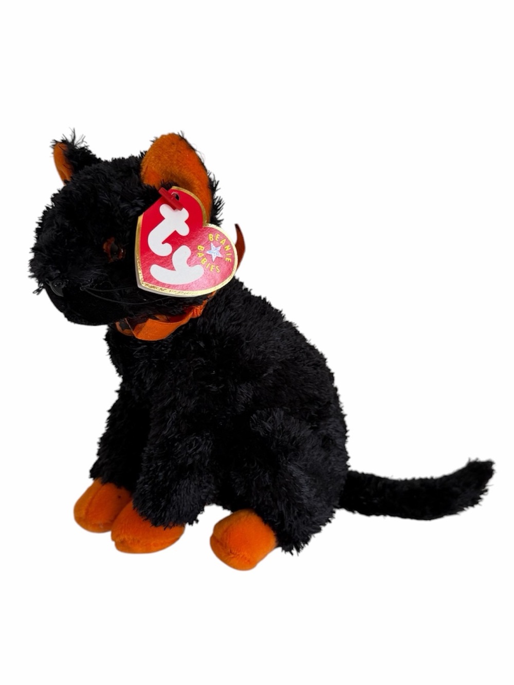 Vintage NWT Beanie Baby Ty Fraidy Cat 2000 Retired Black Orange Stuffed Animal